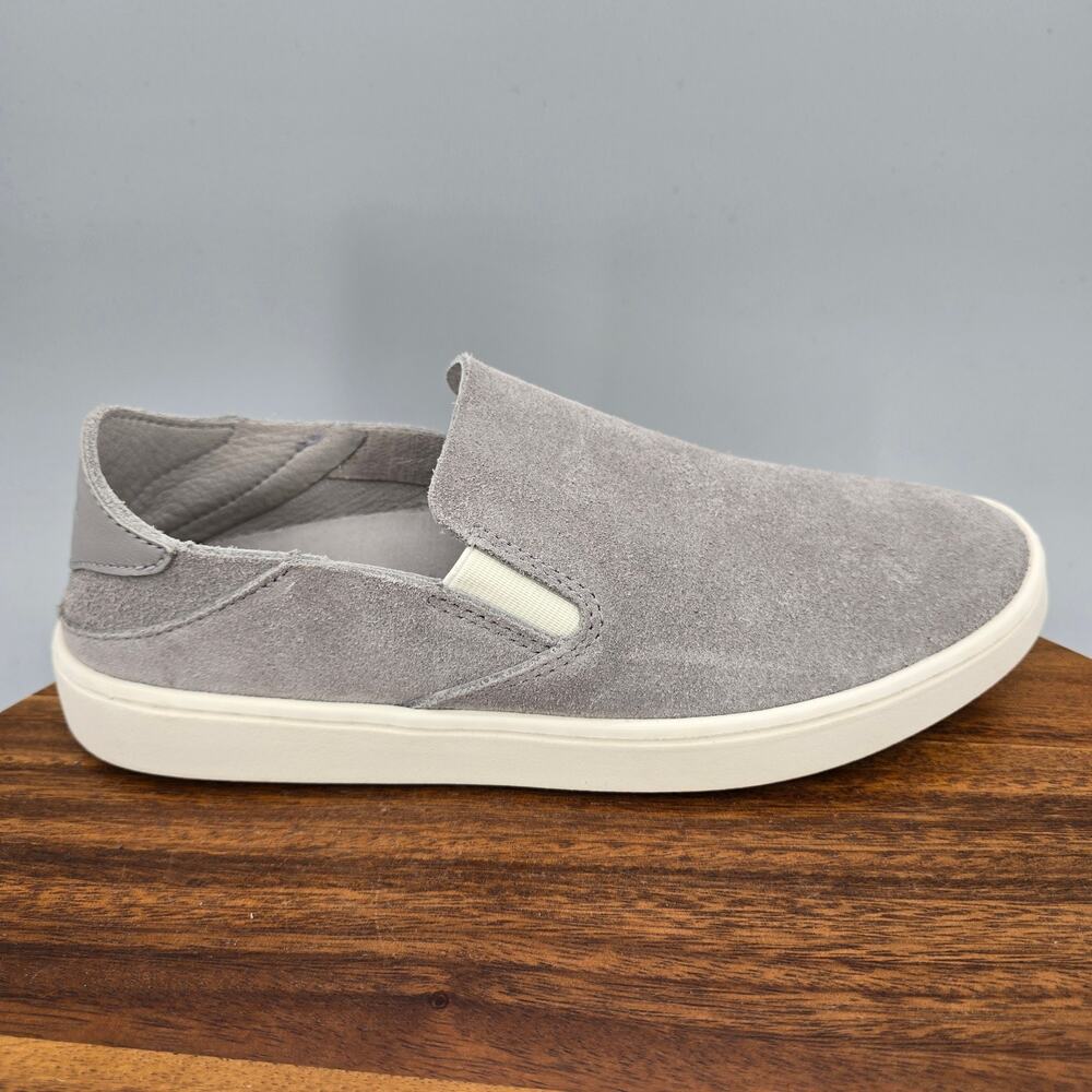 OluKai Shoes Womens 7.5 Gray Suede Leather Pehuea Luxe Slip On Comfort Sneakers